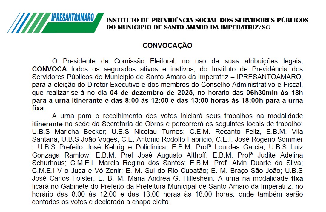 Convocação, homologação e cronograma de urna das Eleições 2025 do IPRE